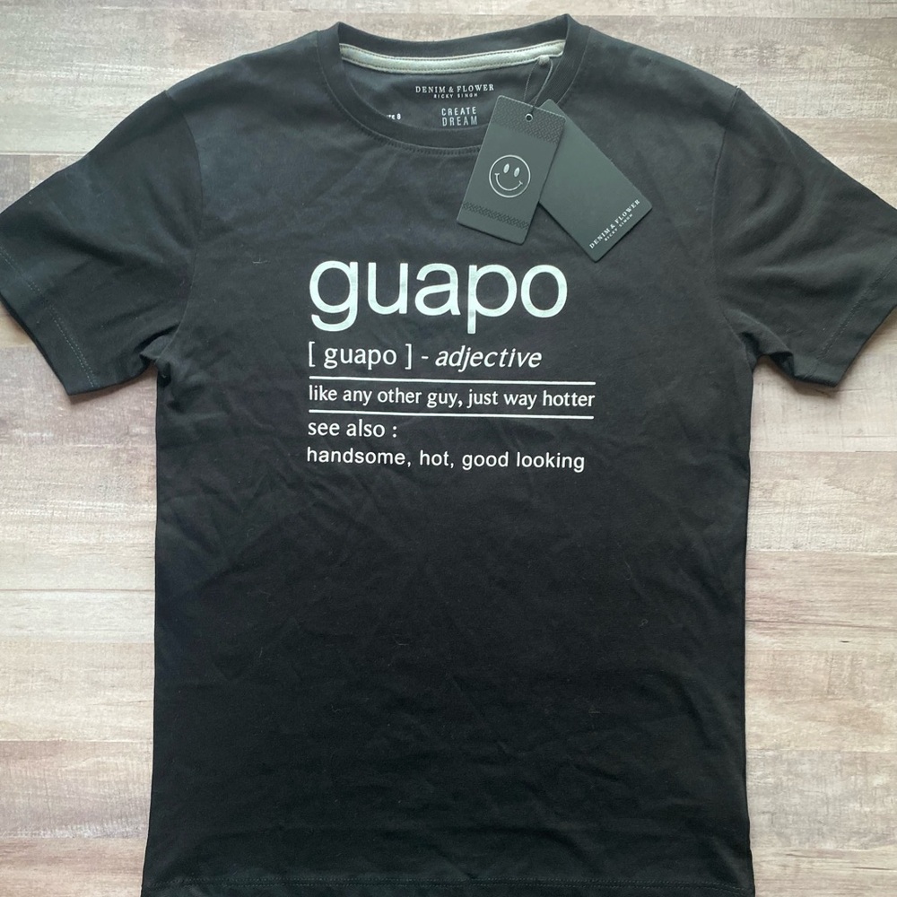 Denim & Flower Black Short Sleeve Tee Guapo Definition - Boys size 8- NWT